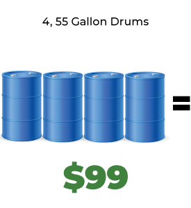 graphic of four blue oil drums side by side