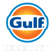 Gulf Lubricants logo, orange circle with blue text