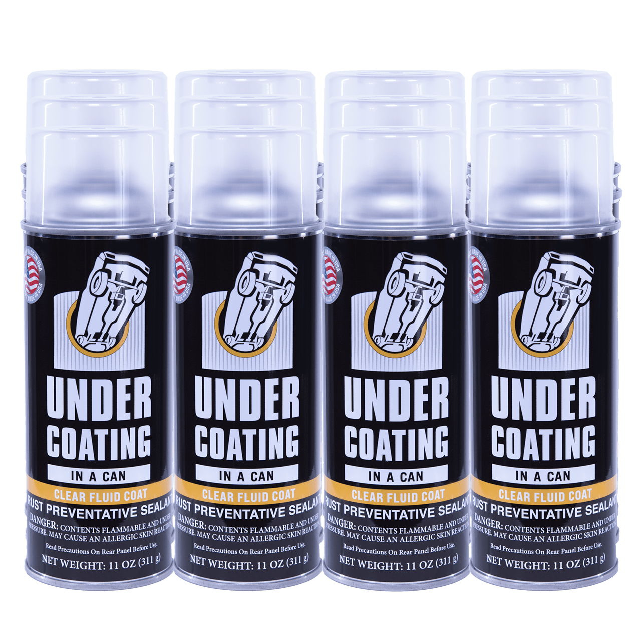 12 Pack of Aerosol Cans of Clear Fluid Coat Undercoating