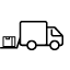 Icon with a black outline with white background depicting a box truck with a liftgate attached