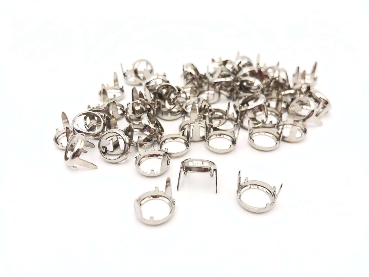 Ring Spot, Silver Rim Sets, Rhinestones, Flat Back Prong Setting, Nickel  Over Solid Brass, Quantity 50