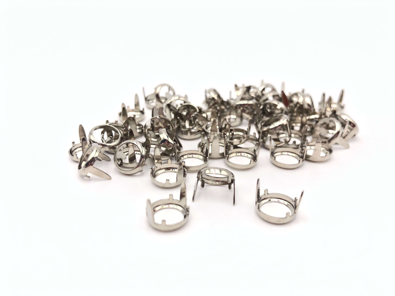 Ring Spot, Silver Rim Sets, Rhinestones, Flat Back Prong Setting, Nickel  Over Solid Brass, Quantity 50