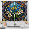 Stained Glass Window Curtains Butterfly Lily Design Decorative Privacy Blackout Panels for Living Room or Bedroom Windows (Set o