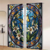 Stained Glass Window Curtains Butterfly Lily Design Decorative Privacy Blackout Panels for Living Room or Bedroom Windows (Set o
