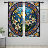 Stained Glass Window Curtains Butterfly Lily Design Decorative Privacy Blackout Panels for Living Room or Bedroom Windows (Set o