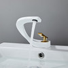 Basin Faucet Brass Hot and Cold Wash Basin Faucet White with Gold Bathroom Basin Modern Minimalist Creative Faucet PP-12085