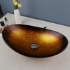 KEMAIDI Bathroom Tempered Glass Vessel Sink Oval Glass Vessel Sink with Waterfall Faucet Boat Shape Bathroom Sink Above Counter