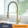 Kitchen Faucets Brush Brass Faucets for Kitchen Sink Single Lever Pull Down Spring Spout Mixers Tap Hot Cold Water Crane 9009