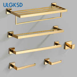 Golden Bathroom Hardware Set Accessories Whole Stainless Steel Paper Holder Bathroom Bar Towel Rack Rail Nail Installation Shelf