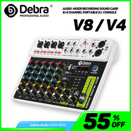 Debra Audio Mixer V8 DJ Audio Interface Mixing Console Bluetooth Record PC 48V Phantom Power Delay Repaeat Effect