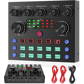 Live Streaming for PC Computer IPhone Broadcasting V8S Sound Card with 10 Sound Effects,3 Inputs, Mic Input