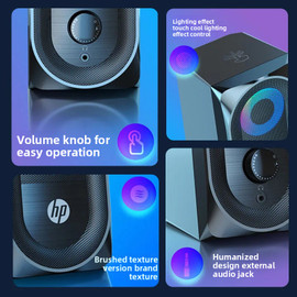 HP DHE-6001 Wired Desktop Computer RGB Illuminated Multimedia Game Speaker Large Volume 2.0 Sound System Plastic Body with Mic S