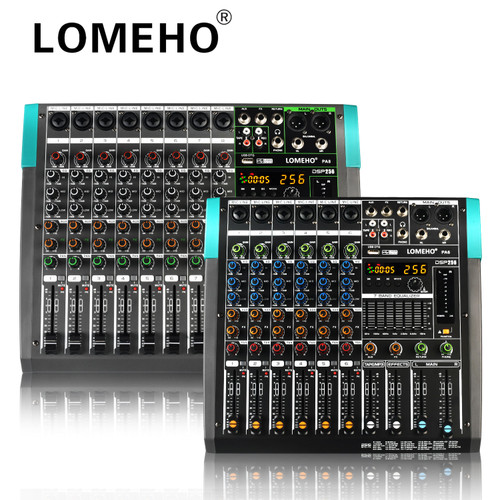 LOMEHO 6/8 Channel Mixing Console Bluetooth Audio Mixer 256 Digital Effects Sound Table 48V USB Play Record DJ Controller PA6/8