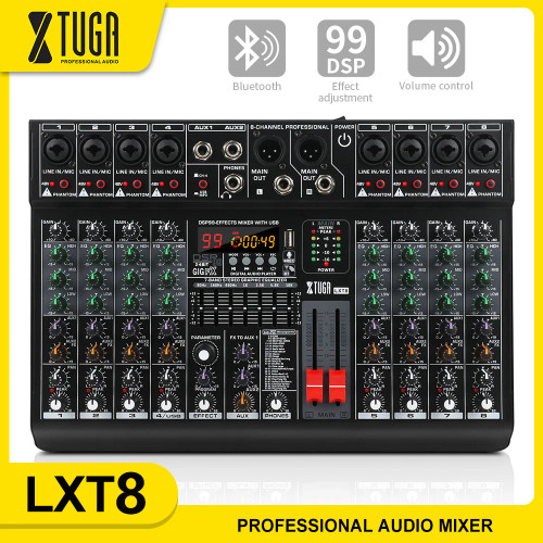 XTUGA LXT8 Professional DJ Mixer 8-Channel Mixer Supports 48V Wanda Power With 99 DSP Effects For Stage Tuning Recording Studio