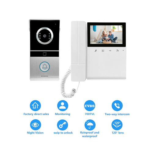 720P Video Doorbell 4.3‘’ Color Screen Home Intercom Kits for RFID Access Control System Villa