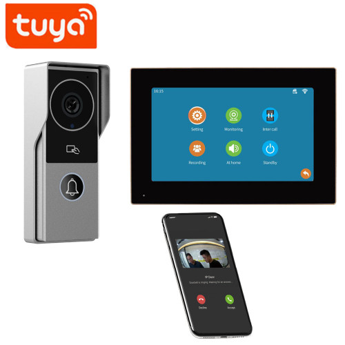 TUYA Wifi Video Doorbell 1080P 10 Inch 7 Color Touch Screen Smart APP Home Visual Intercom Kits for RFID Access Control System