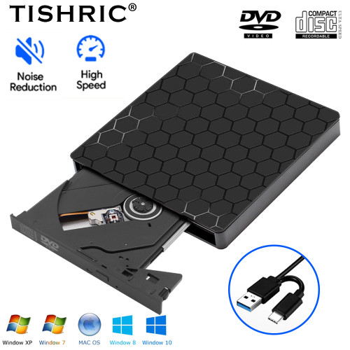 TISHRIC USB External CD Reader DVD/CD-ROM External DVD Drive USB3.0/USB2.0/Type C External CD DVD Player For PC Desktop Computer