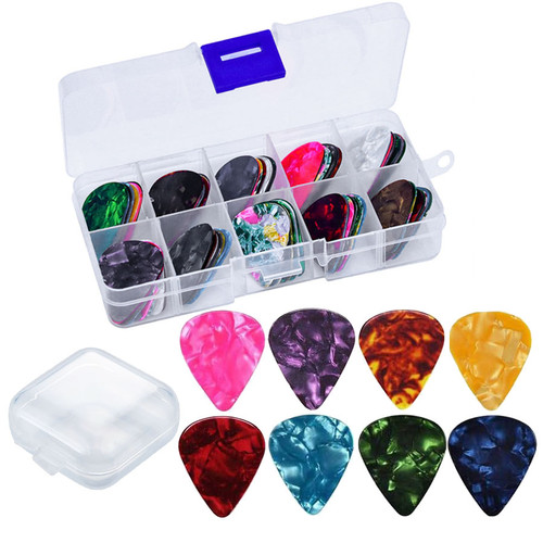 0.5mm Celluloid Guitar Pick with Storage Box Electric Guitar Smooth Plectrum Acoustic Guitar Bass Ukulele Accessories JXB