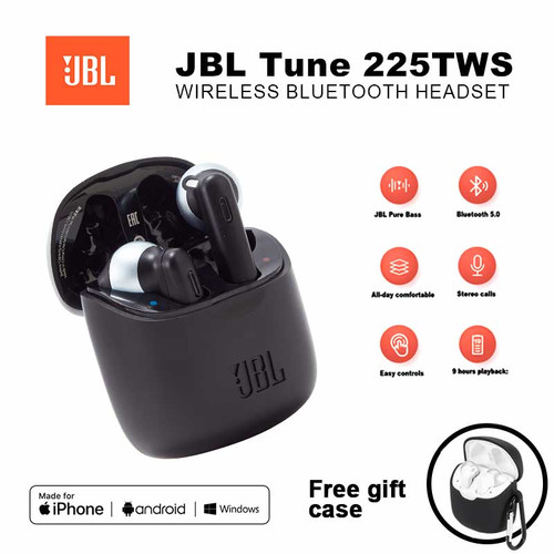 JBL Tune 225TWS True Wireless Bluetooth Earbud Headphones Stereo Earbuds Bass Sound Headset T225 TWS with Free cover