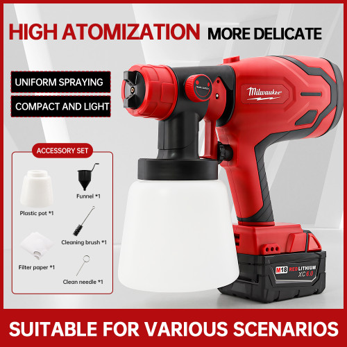 Milwaukee 600W Electric Spray Gun Wall Graffiti Furniture Coloring Atomization Tool 800ML Large Capacity Spray Gun