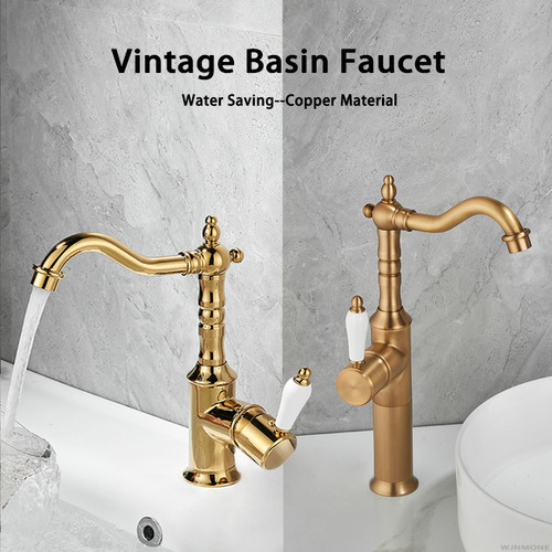 Antique Gold Bathroom Sink Faucet 360° Rotatable Washbasin Faucet Luxury Brass Hot and Cold Mixer Basin Tap Toilet WC Vanity Tap