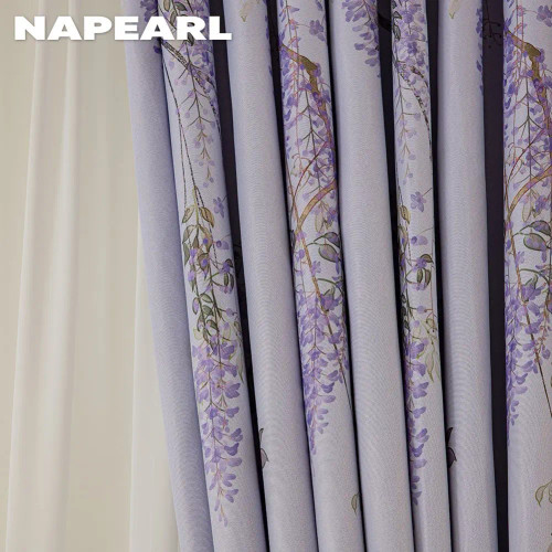 NAPEARL Purple Wisteria Flowers Printing Curtain Shading Blackout Window Blinds Living Room Bedroom Decor 1PC