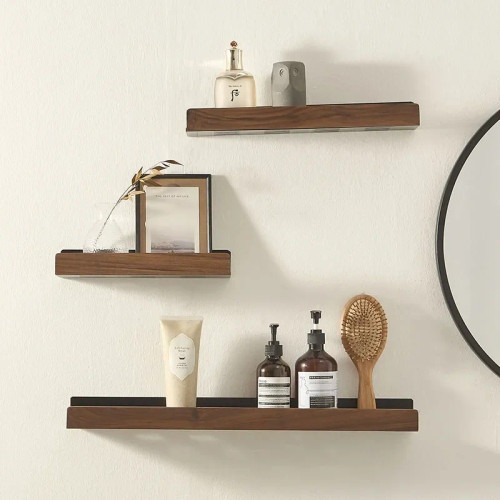 Wood Bathroom Shelving Wall Mounted Toilet Shampoo Shelf Aluminum Bathroom Storage Holder Shampoo Shower Storage Rack