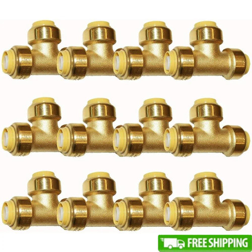 Push Copper Fitting 1/2 Inch Pex Tee 12 Pcs Push Fit Plumbing Connectors Lead Free Brass Pipe Fittings Plumbing Supplies
