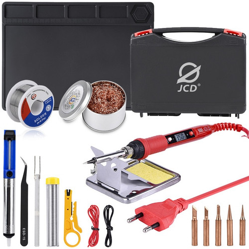 JCD soldering iron Plastic box set temperature adjustable 220V 80W Welding rework tools kit with