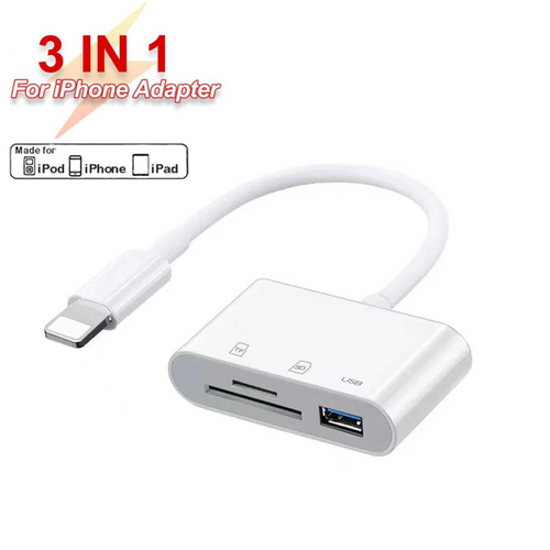 3-in-1 iPhone TypeC to SD & TF Card USB Camera AdapterFor iPhone iPad Card Reader USB Dongle for USB Flash Plug Play