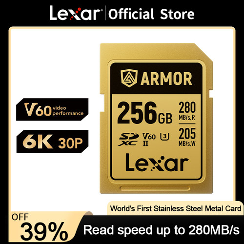 Lexar ARMOR GOLD SD Card World's First Stainless Steel Metal Card Camera 6K UHS-II V60 128GB 256GB Memory Card for Camera