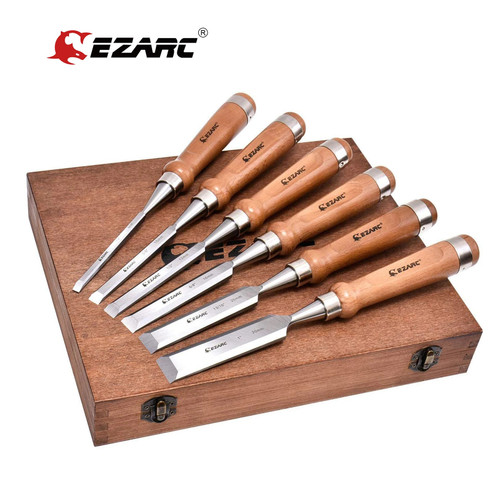 EZARC 6pcs Wood Chisel Set for Woodworking CRV Steel with Walnut Handle in Wooden Premium Box