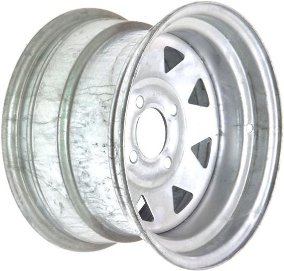 12"x7.00" Galvanised ATV Rim (Rear), 4/4½" (4/114.3mm) PCD, 65mm Bore, ET0.  This rim is suitable as a replacement for the 12.5" Rim and 225/50R12.5 tyre assembly by using the 225/55R12C 10PR Tyre code 30371.