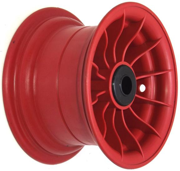 8"x4¾" Red Plastic Rim, 2" Bore, 102mm Hub Length, 2" x 1" Nylon Bushes
