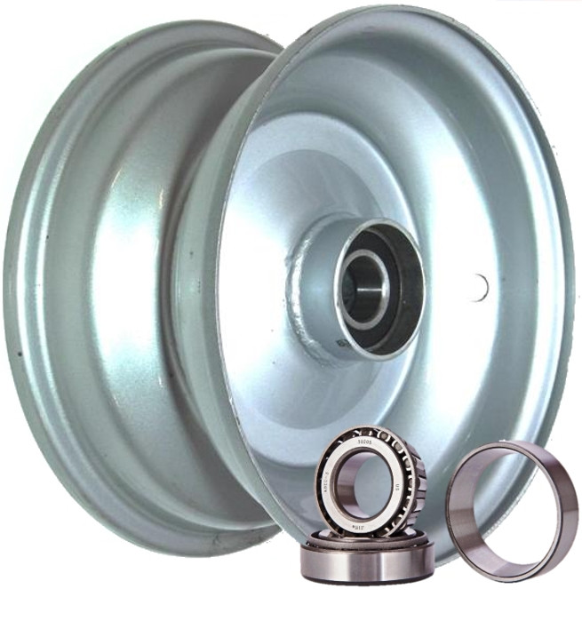 8"x3.75" Steel Rim, 52mm Bore, 85mm Hub Length, 52mm x 25mm Keyed & Plain Bushes + Hubcap (Pre-assembled)