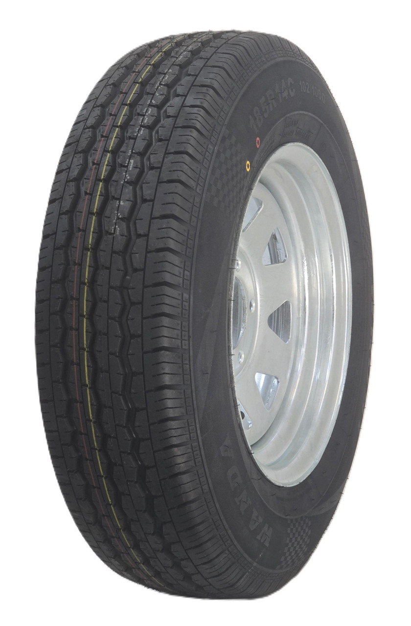 14"x6.00" Galv Steel Rim, 5/114.3 PCD, ET0, 84mm bore, fitted with 185R14C 102/100Q LT/Trailer Tyre