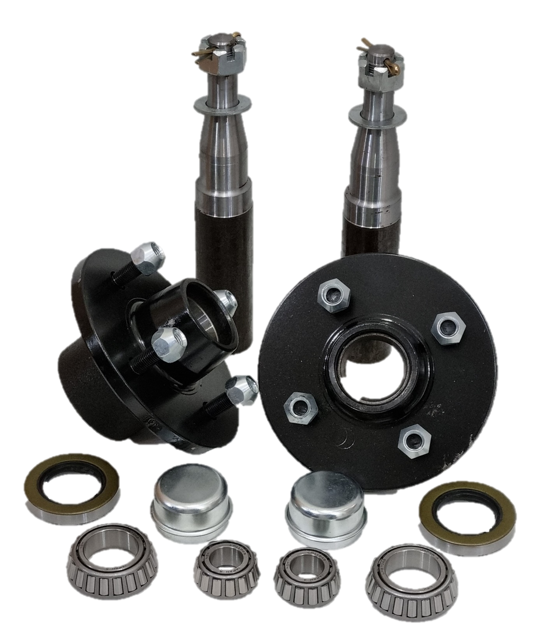 Hub Set, 1500Kg, 4-stud, 4" PCD, Cast Steel, High Speed Taper Roller Bearings