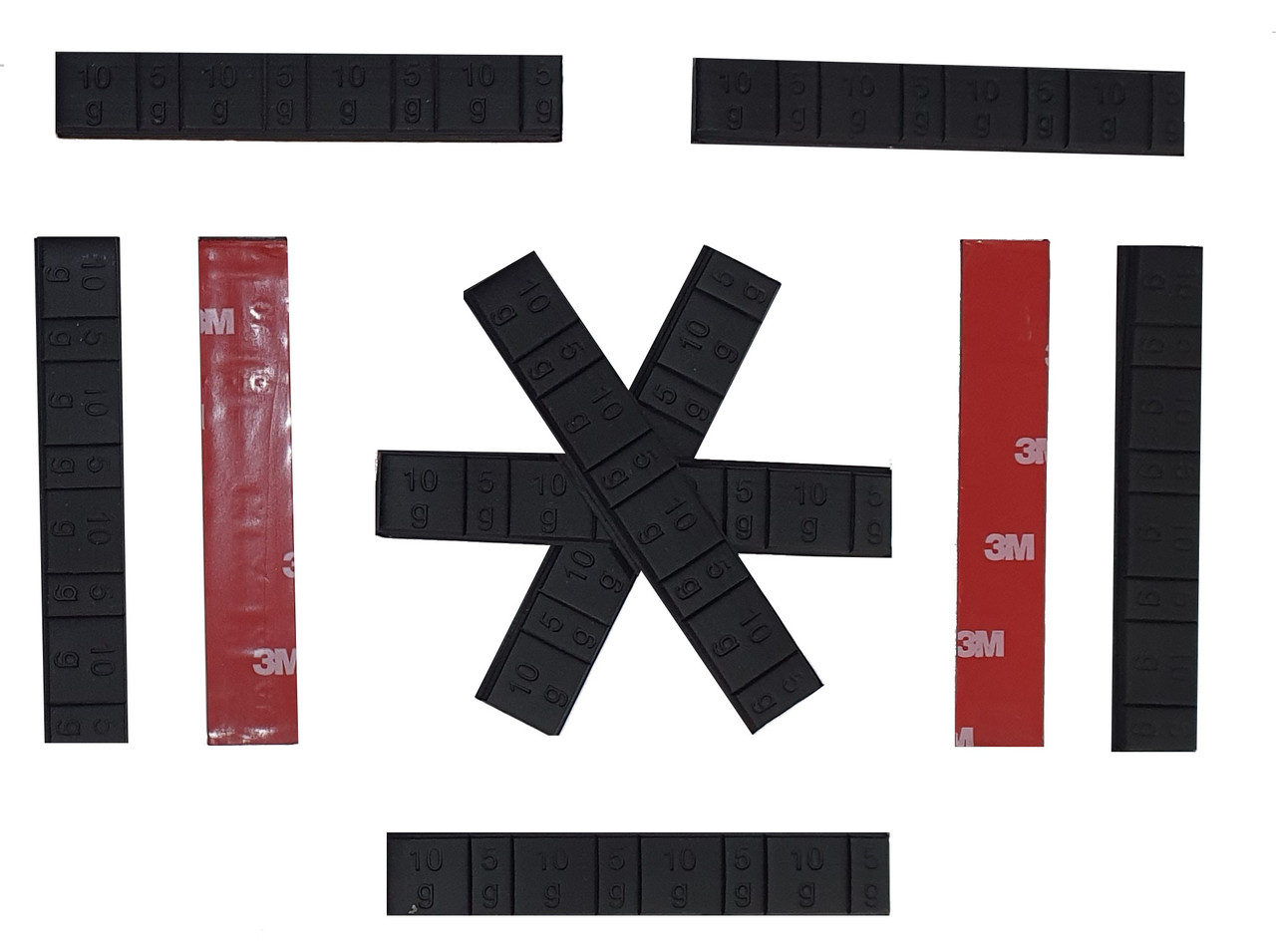 BOX OF 50 STRIPS - Stick-on Lead Wheel Weights 5g/10g x4, Black Coated