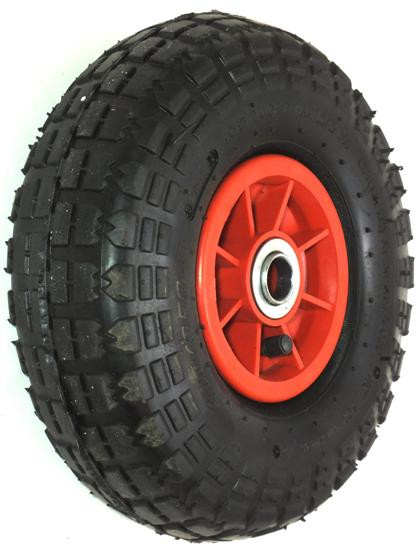 ASSEMBLY - 4"x55mm Red Plastic Rim, 410/350-4 4PR V6603 Road Tyre, 35mm x ¾" Flange Bearings