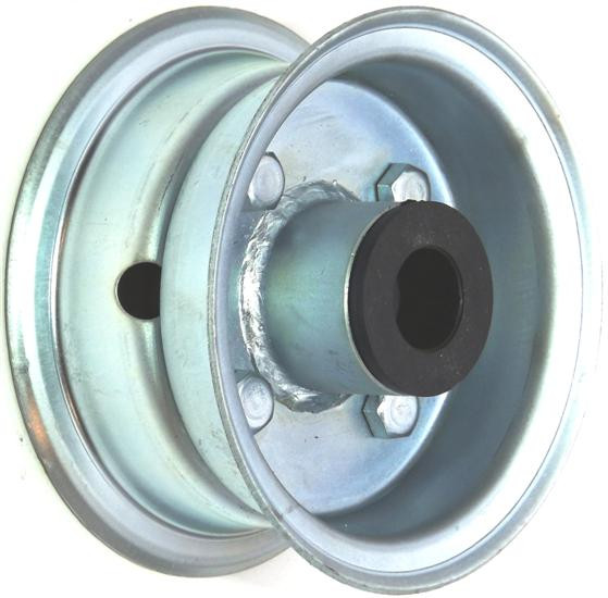 4"x2.00" 2-Pc Zinc Coated Rim, 35mm Bore, 62mm Hub Length, 35mm x 16mm Nylon Bushes
