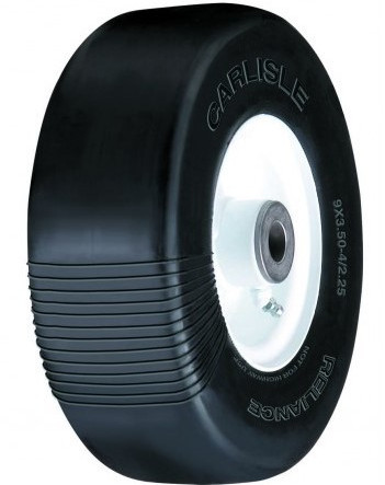 ASSEMBLY - 5"x3.25" Powdercoated Steel Rim, 100mm (4") Hub Length, 11/400-5 Solid Smooth Tyre, 20mm High Speed Bearings - Reliance - Mower Decks