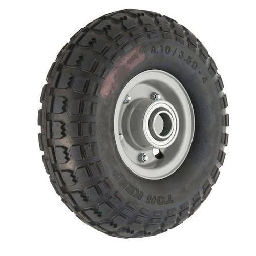 ASSEMBLY - 4"x45mm 2-Pc Steel Rim, 2" Bore, 410/350-4 Solid Rubber Tyre, 2"x3/4" Flange Bearings