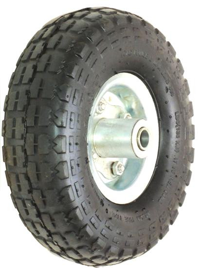 ASSEMBLY - 4" 2-Pc Steel Rim, Offset, 410/350-4 SOLID Block Tyre 16mm Flange Bearings - Chinese Trolley fitment