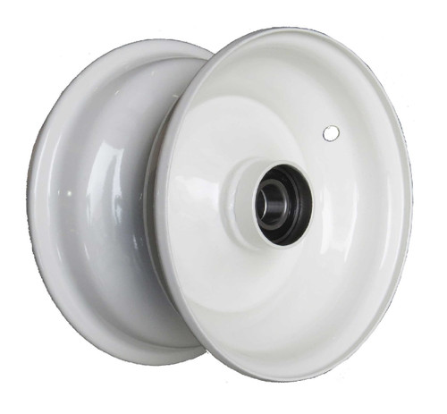 8"x3.75" White Steel Rim, 52mm Bore, 85mm Hub Length, 52mm x 25mm High Speed Bearings