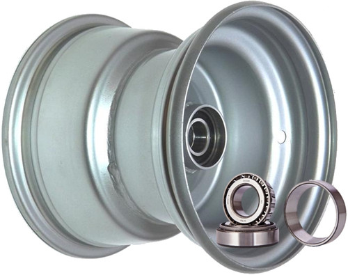 8"x7.00" Steel Rim, 52mm Bore, 85mm Hub Length, 52mm x 25mm High Speed Taper Bearings + Hubcap (Pre-assembled)
