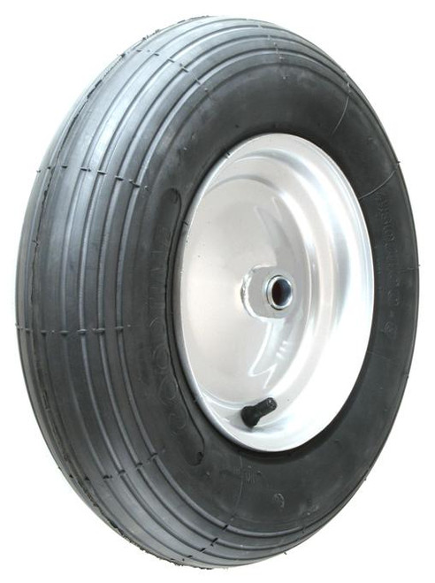 ASSEMBLY - 8"x65mm Steel Rim, 480/400-8 4PR V5501 Ribbed Barrow Tyre, ¾" Flange Bearings