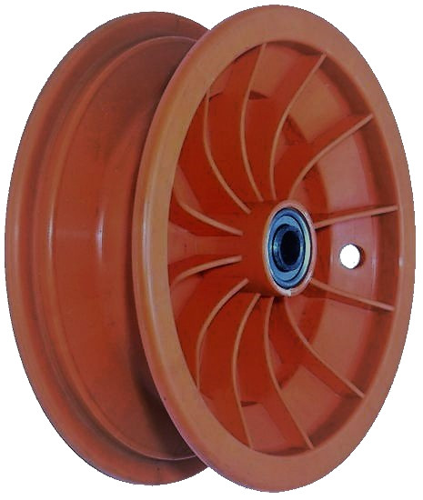 8"x65mm Red Plastic Rim, 35mm Bore, 70mm Hub Length, ¾" Flange Bearings