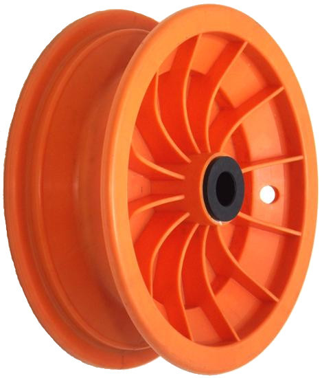 8"x65mm Red Plastic Rim, 35mm Bore, 70mm Hub Length, 35mm x ¾" Nylon Bushes