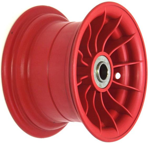 8"x4¾" Red Plastic Rim, 2" Bore, 102mm Hub Length, 2" x 1" Flange Bearings