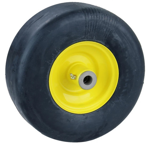 Assembly - 11/400-5 Solid Smooth Tyre, JD Yellow Rim, 3/4" Bearings, 5" Length Centred Hub